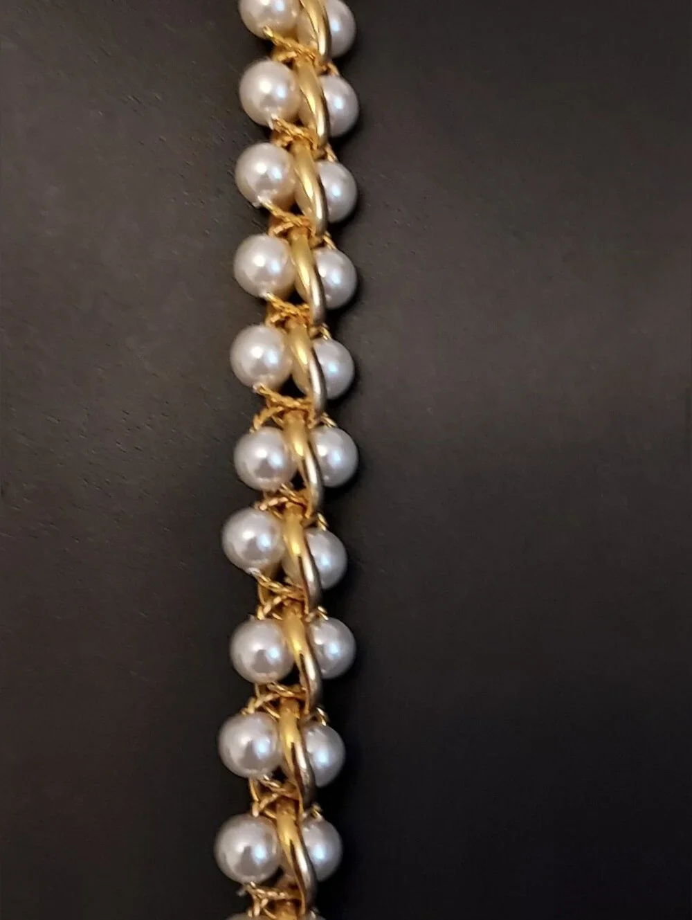 Vintage Interwoven Gold Chain & Faux Pearl Statement Necklace